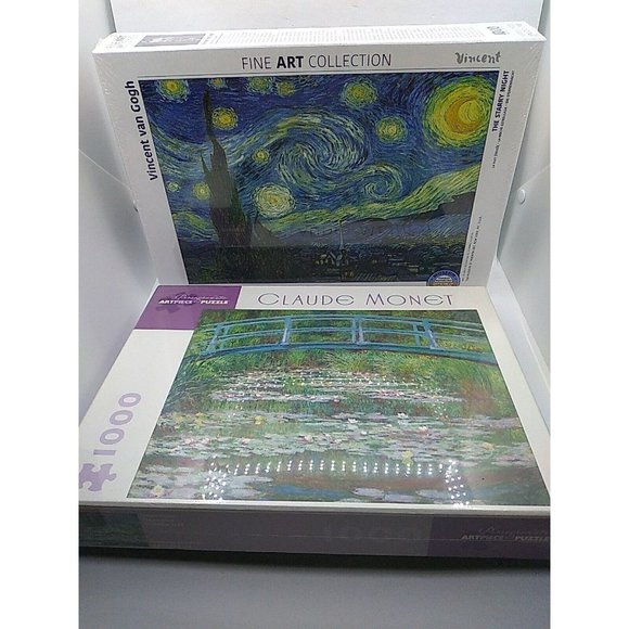 New Bundle 2 Vincent van Gogh Starry Night & Monet Japanese Ftbridge 1000 pc - Picture 1 of 8